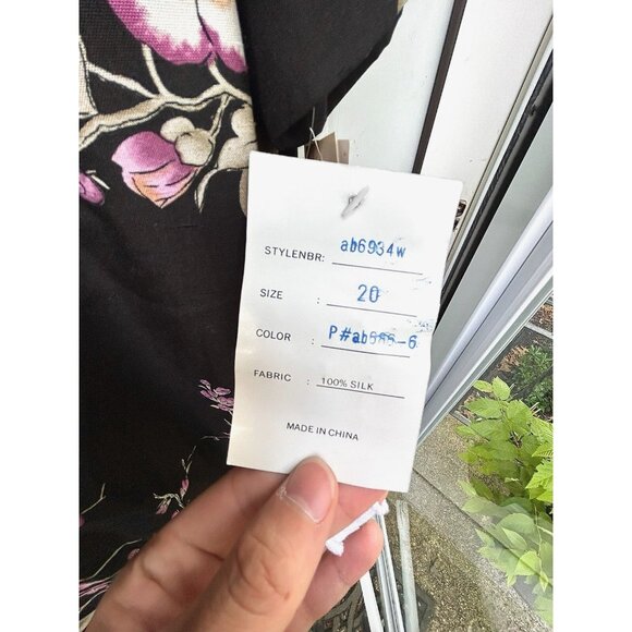 Vintage Spenser Jeremy 100% Silk Midi Pink Black Floral Dress Long Sleeve Sz 20 - Picture 6 of 16